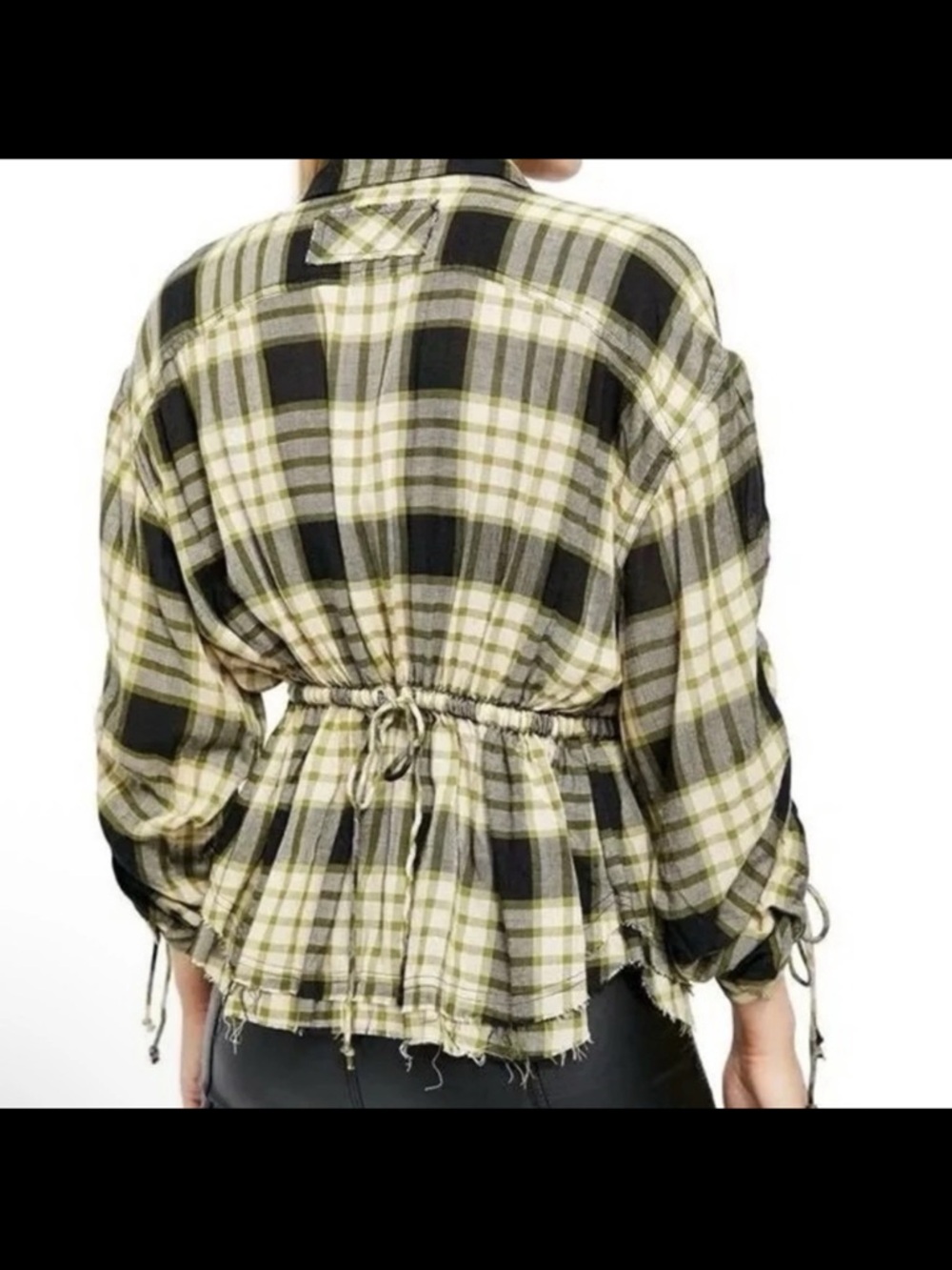We The Free Yellow and Black Plaid Pacific Drawn Top Medium - Picture 2 of 9